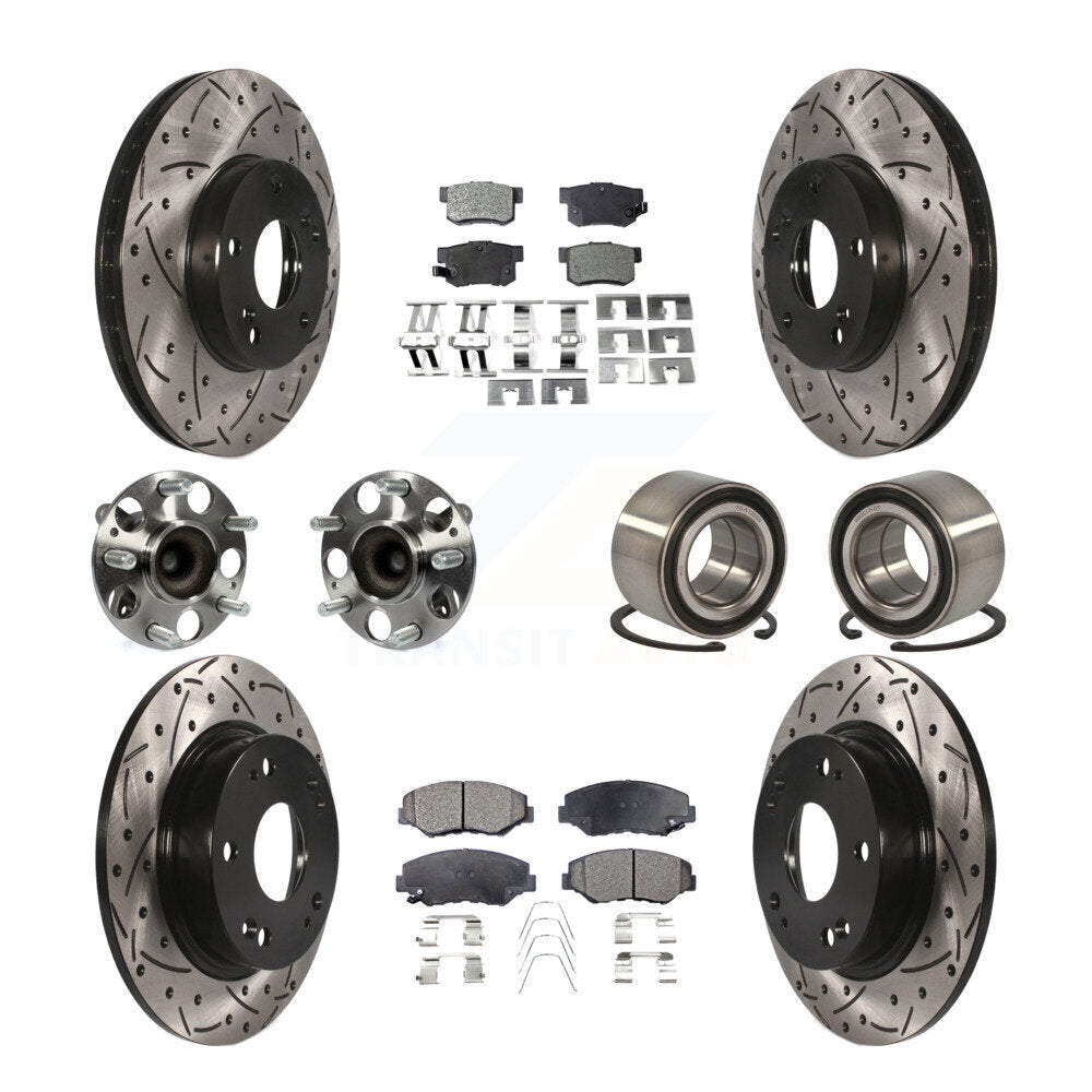 Hub Bearing Coated Disc Brake Rotor & Pads Front Rear Kit (10Pc) For Honda Civic