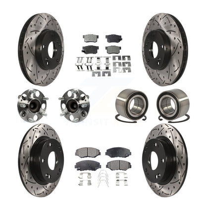 Hub Bearing Coated Disc Brake Rotor & Pads Front Rear Kit (10Pc) For Honda Civic