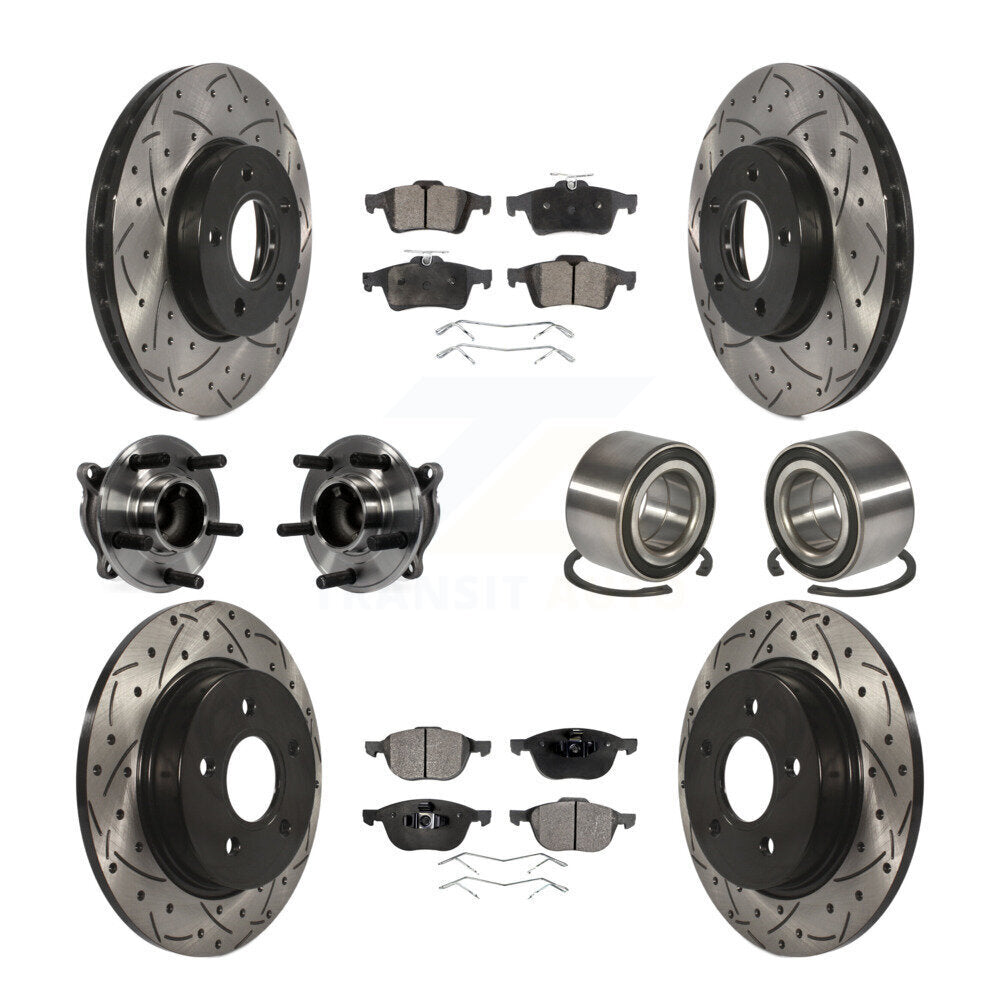 Hub Bearing Coated Disc Brake Rotor And Pad Front Rear Kit (10Pc) For Ford Focus