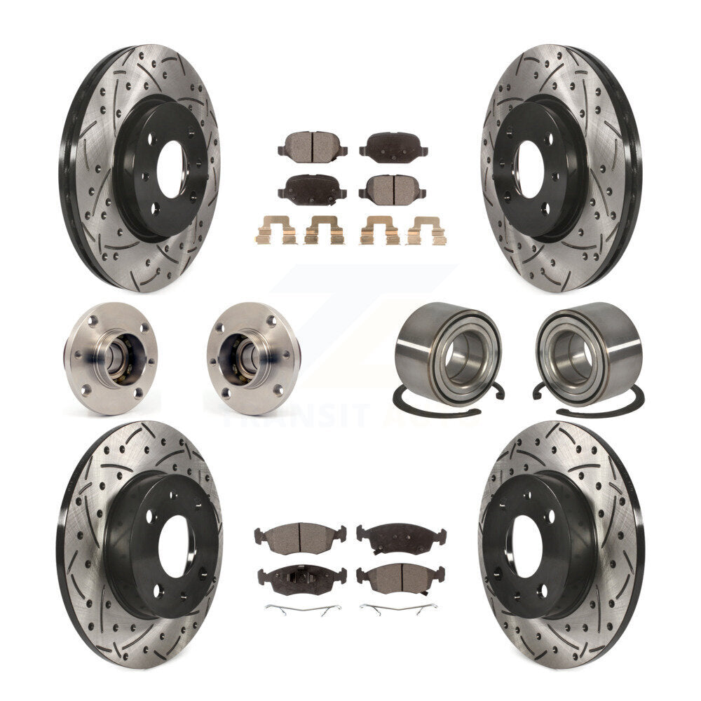 Hub Bearing Coated Disc Brake Rotors And Pads Front Rear Kit (10Pc) For Fiat 500