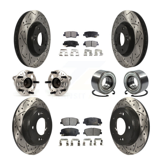 Hub Bearing Coated Brake Rotor & Pads Front Rear Kit (10Pc) For Hyundai Veloster