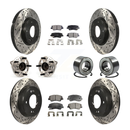 Hub Bearing Coated Brake Rotor Pads Front Rear Kit (10Pc) For Hyundai Elantra GT