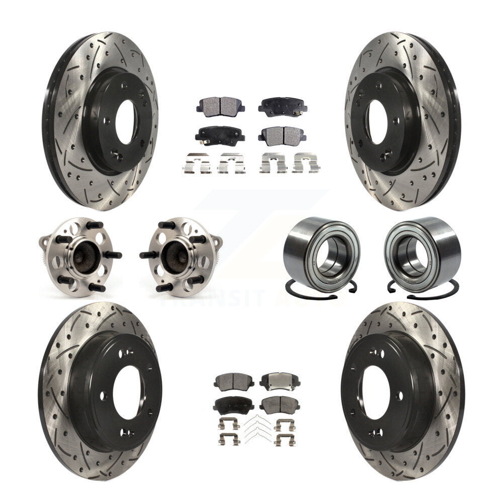 Hub Bearing Coated Brake Rotor Pads Front Rear Kit (10Pc) For Hyundai Elantra GT