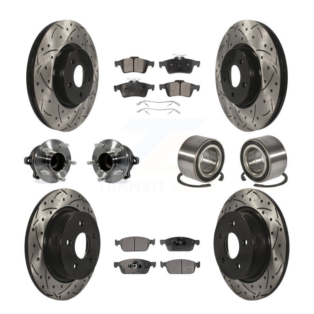 Hub Bearing Coated Disc Brake Rotor & Pads Front Rear Kit (10Pc) For Ford Escape