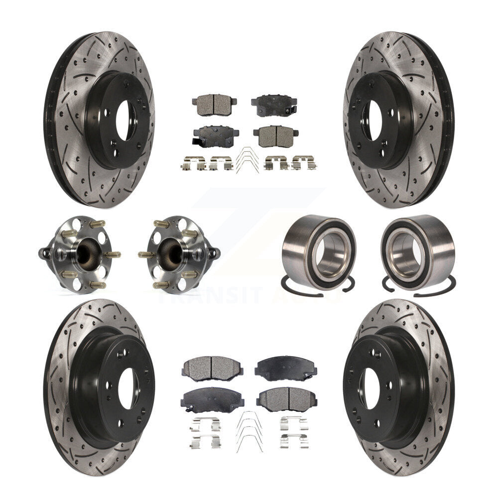 Hub Bearing Coated Disc Brake Rotor & Pad Front Rear Kit (10Pc) For Honda Accord