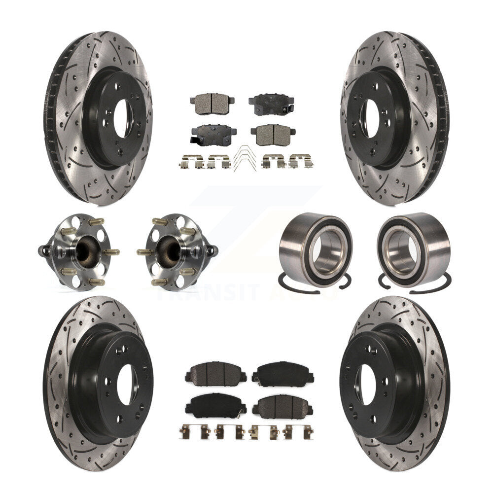 Hub Bearing Coated Disc Brake Rotor & Pad Front Rear Kit (10Pc) For Honda Accord