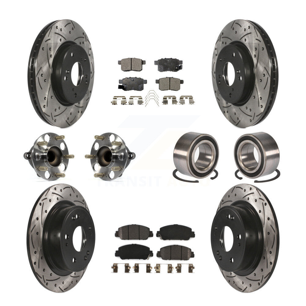 Hub Bearing Coated Disc Brake Rotor & Pad Front Rear Kit (10Pc) For Honda Accord