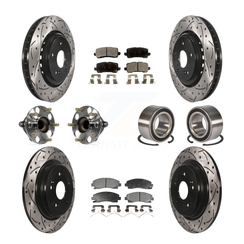 Hub Bearing Coated Brake Rotor Pad Front Rear Kit (10Pc) For 15-20 Acura TLX FWD