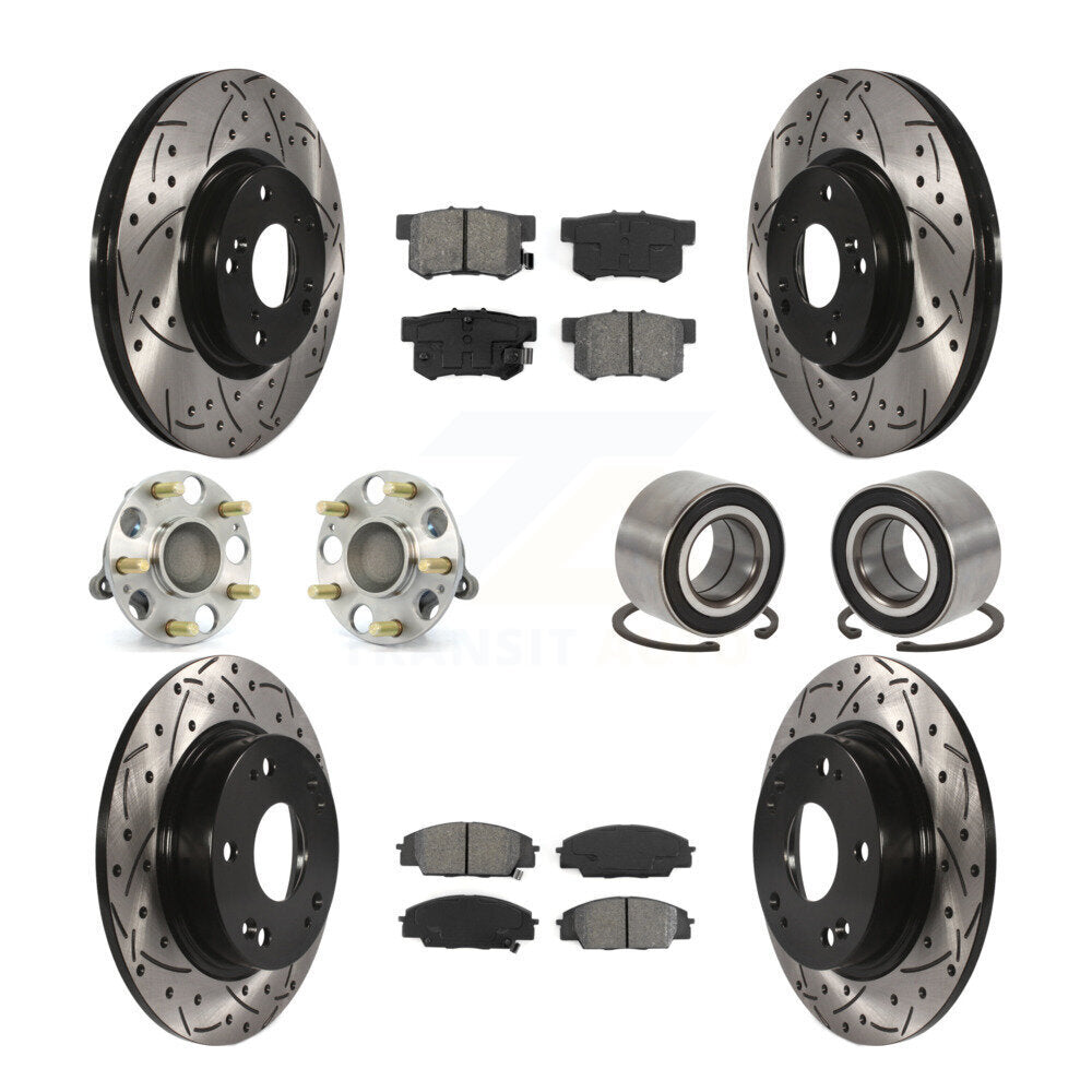 Hub Bearing Coat Brake Rotor Pad Front Rear Kit (10Pc) For Honda Civic Acura CSX