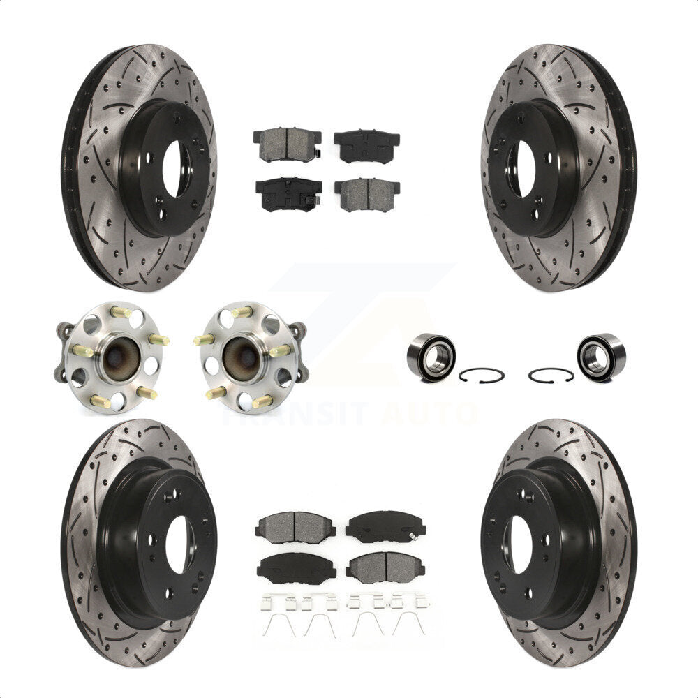 Hub Bearing Coated Disc Brake Rotor & Pad Front Rear Kit (10Pc) For Honda Accord