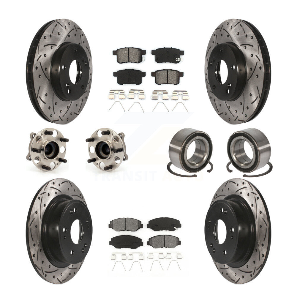 Hub Bearing Coated Disc Brake Rotor & Pad Front Rear Kit (10Pc) For Honda Accord