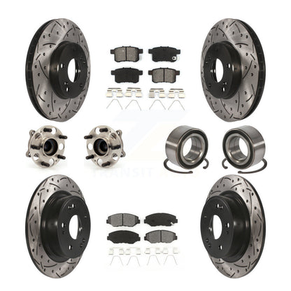 Hub Bearing Coated Disc Brake Rotor & Pad Front Rear Kit (10Pc) For Honda Accord