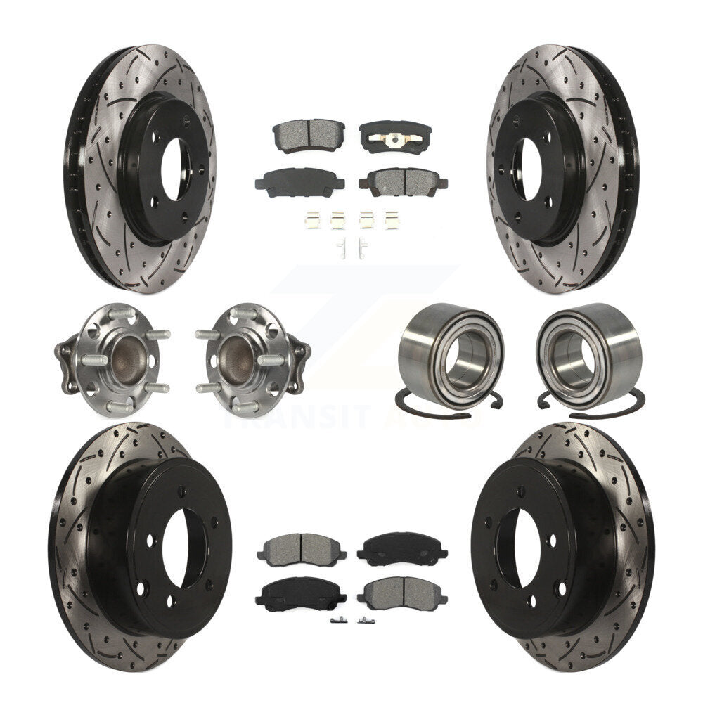 Hub Bearing Coated Brake Rotor & Pad Front Rear Kit (10Pc) For Mitsubishi Lancer