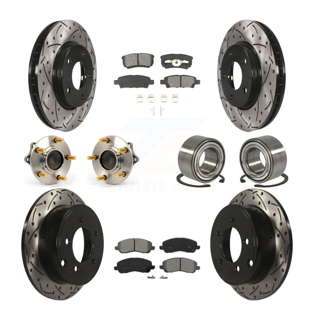 Hub Bearing Coated Brake Rotor & Pad Front Rear Kit (10Pc) For Mitsubishi Lancer