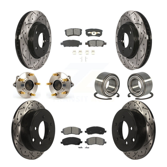 Hub Bearing Coated Brake Rotor & Pad Front Rear Kit (10Pc) For Mitsubishi Lancer