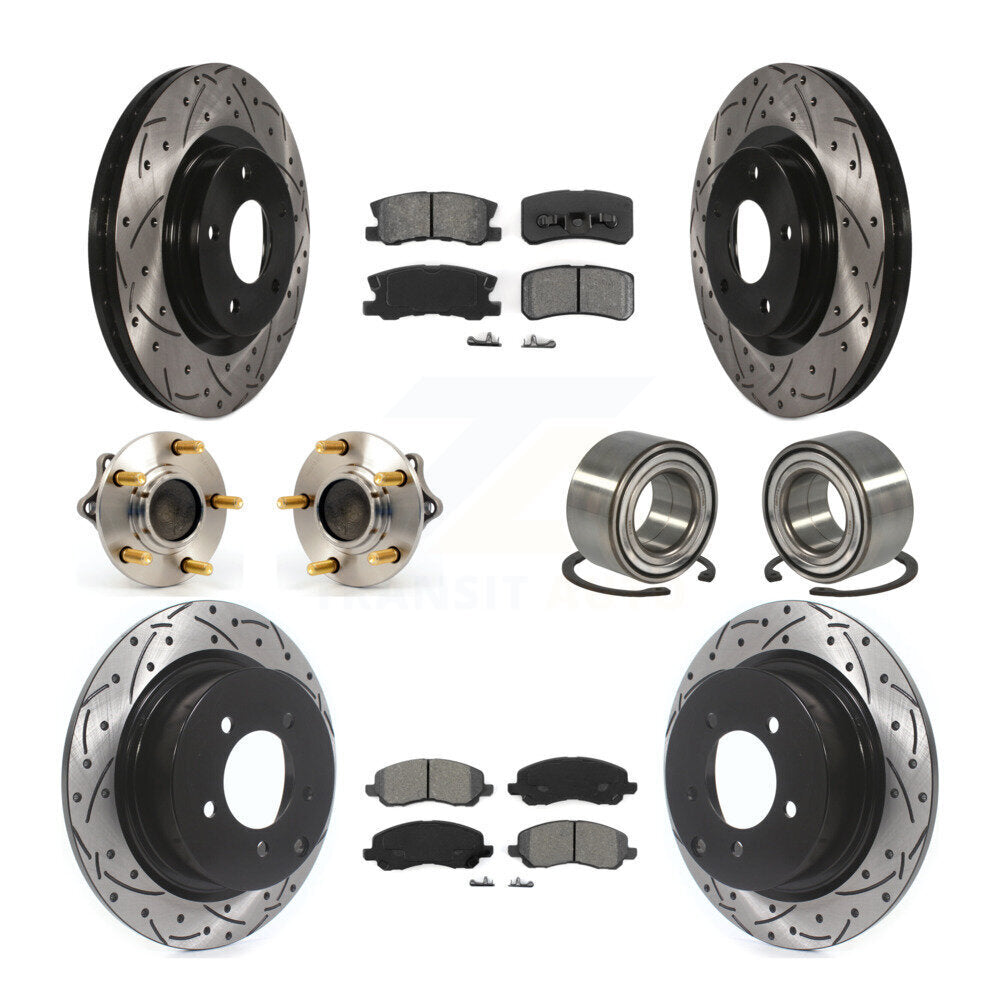 Hub Bearing Coated Brake Rotor & Pad Front Rear Kit (10Pc) For Mitsubishi Lancer