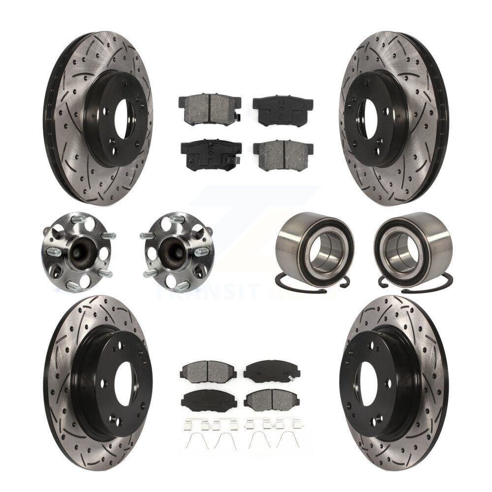 Hub Bearing Coated Disc Brake Rotor & Pads Front Rear Kit (10Pc) For Honda Civic