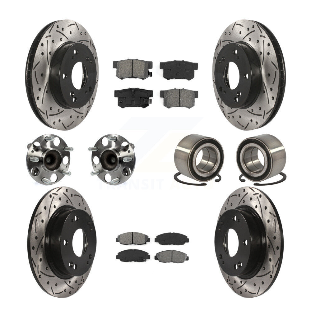 Hub Bearing Coated Disc Brake Rotor & Pads Front Rear Kit (10Pc) For Honda Civic