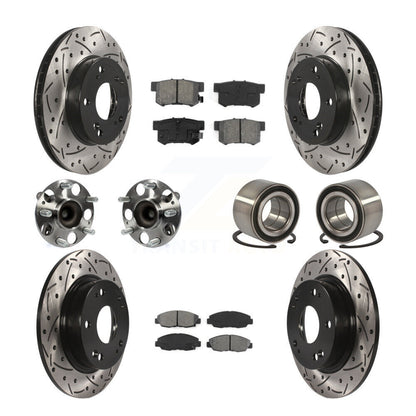 Hub Bearing Coated Disc Brake Rotor & Pads Front Rear Kit (10Pc) For Honda Civic