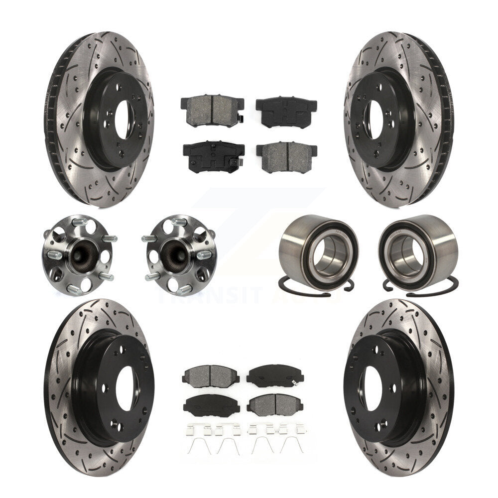 Hub Bearing Coated Disc Brake Rotor & Pads Front Rear Kit (10Pc) For Honda Civic