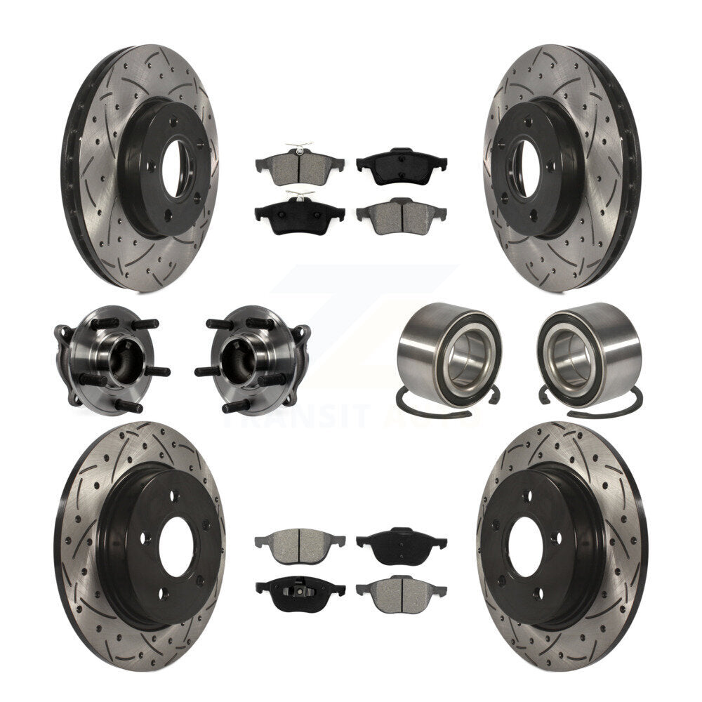 Hub Bearing Coated Disc Brake Rotor And Pad Front Rear Kit (10Pc) For Ford Focus