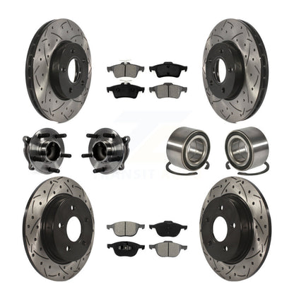 Hub Bearing Coated Disc Brake Rotor And Pad Front Rear Kit (10Pc) For Ford Focus