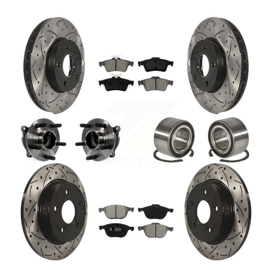 Hub Bearing Coated Disc Brake Rotor And Pad Front Rear Kit (10Pc) For Ford Focus