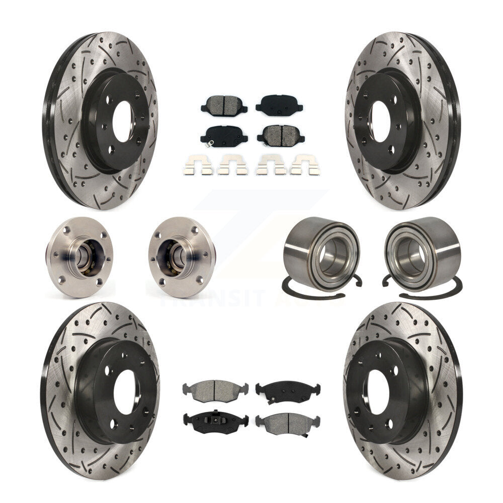 Hub Bearing Coated Disc Brake Rotors And Pads Front Rear Kit (10Pc) For Fiat 500