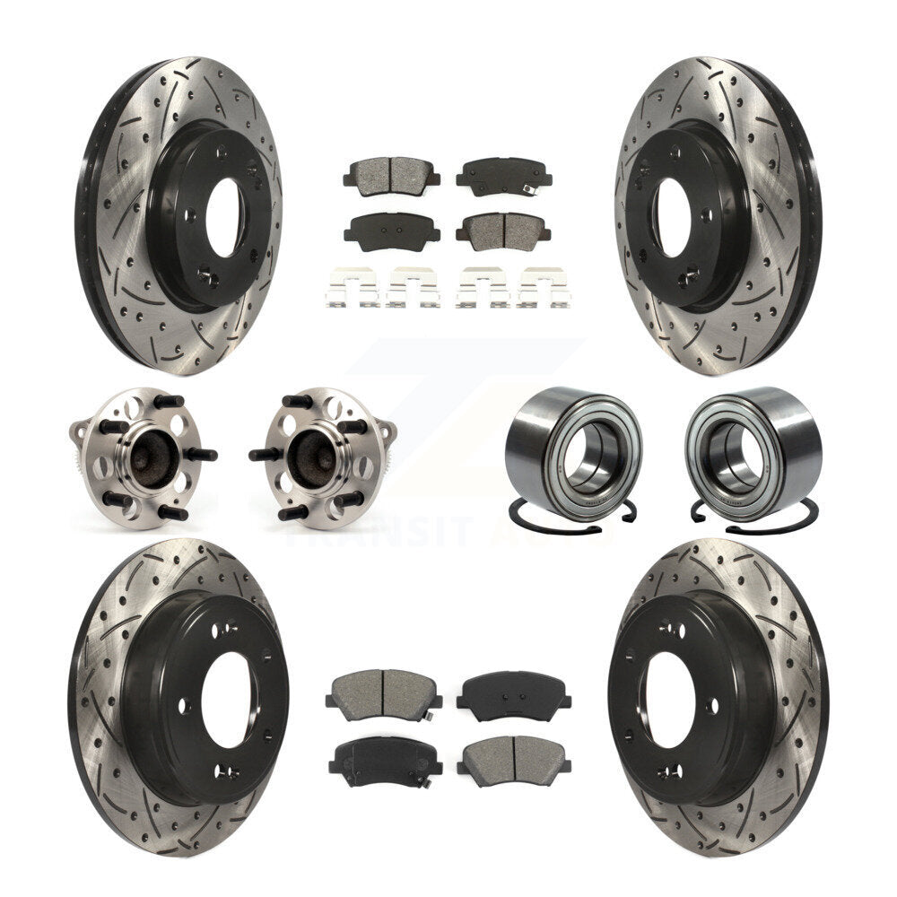 Hub Bearing Coated Brake Rotor Pads Front Rear Kit (10Pc) For Hyundai Elantra GT