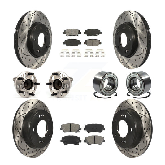 Hub Bearing Coated Brake Rotor Pads Front Rear Kit (10Pc) For Hyundai Elantra GT