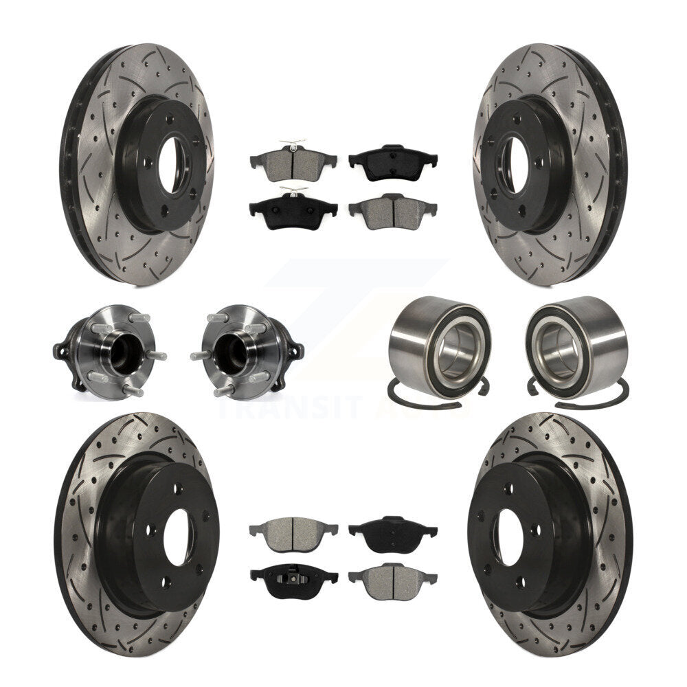 Hub Bearing Coated Disc Brake Rotor And Pad Front Rear Kit (10Pc) For Ford C-Max