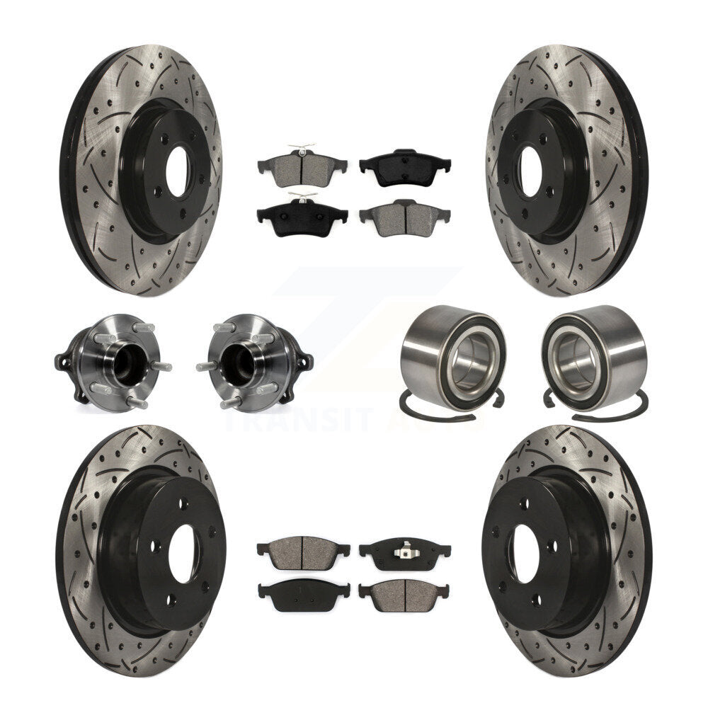 Hub Bearing Coated Disc Brake Rotor & Pads Front Rear Kit (10Pc) For Ford Escape