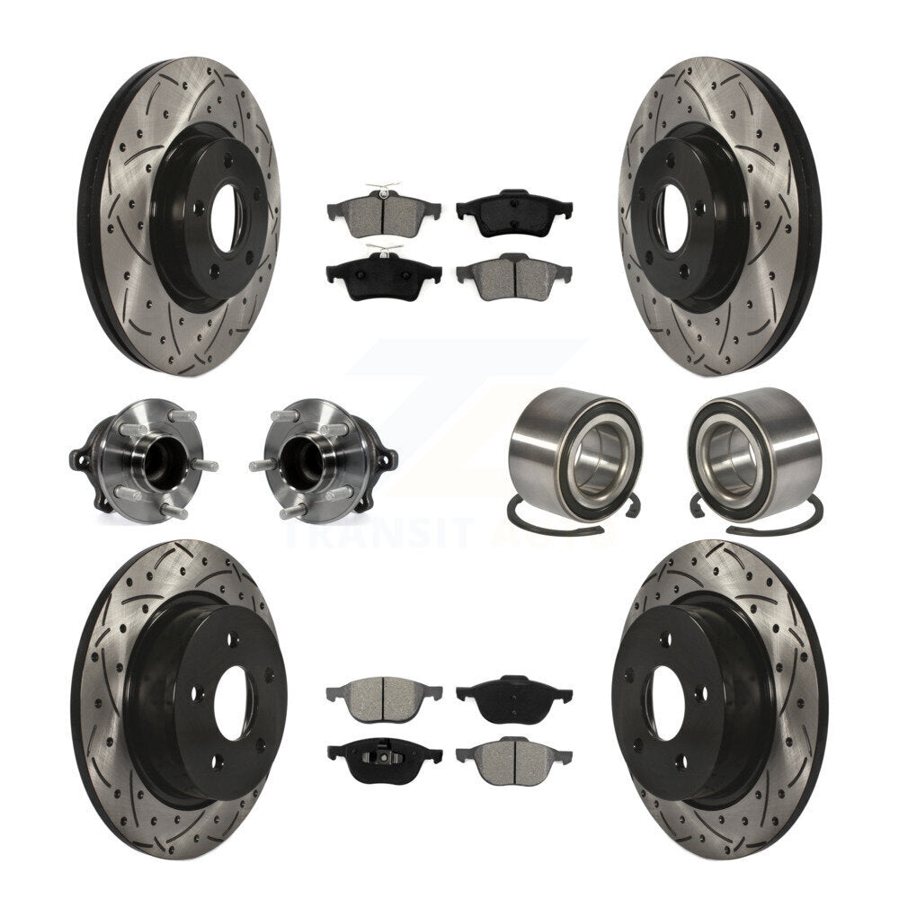 Hub Bearing Coated Brake Rotor & Pad Front Rear Kit (10Pc) For Ford Escape C-Max