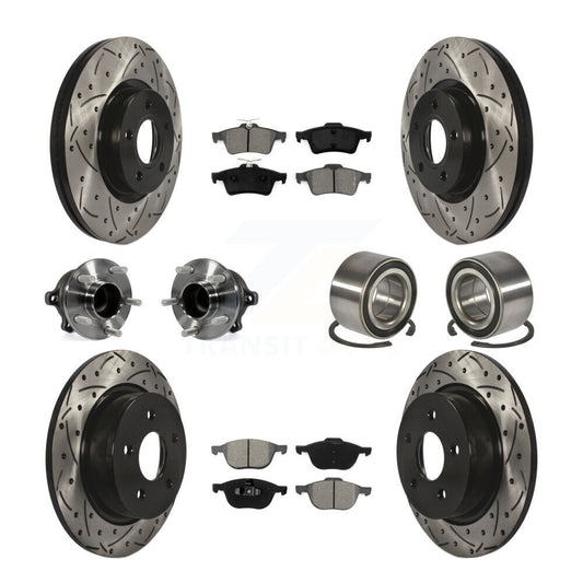 Hub Bearing Coated Brake Rotor & Pad Front Rear Kit (10Pc) For Ford Escape C-Max