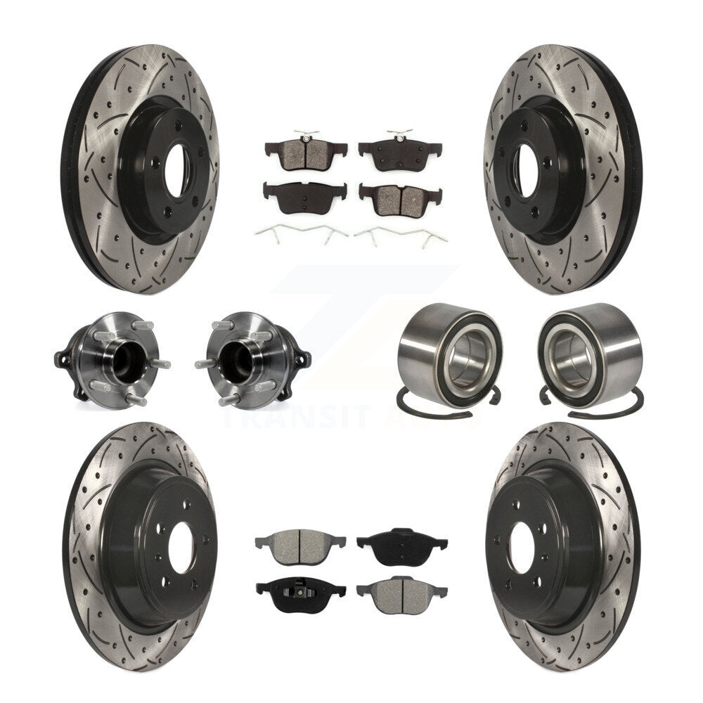 Hub Bearing Coated Disc Brake Rotor & Pads Front Rear Kit (10Pc) For Ford Escape