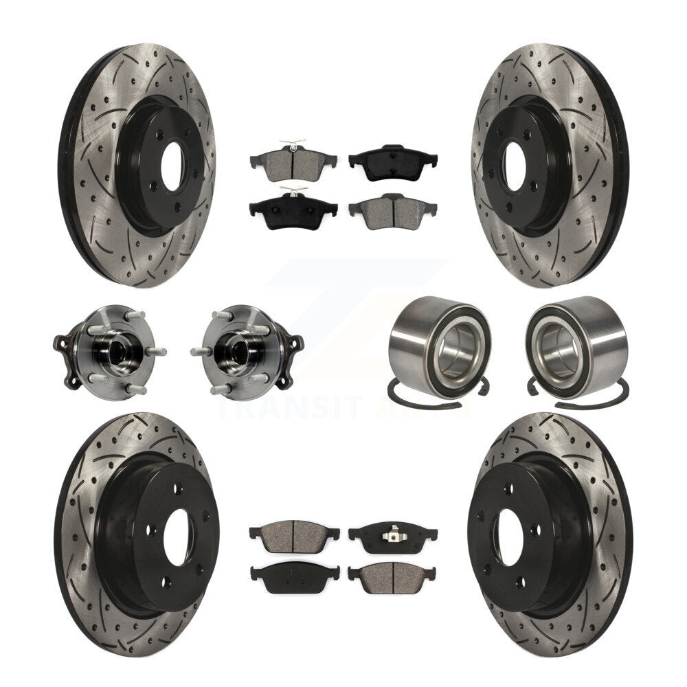 Hub Bearing Coated Disc Brake Rotor & Pads Front Rear Kit (10Pc) For Ford Escape