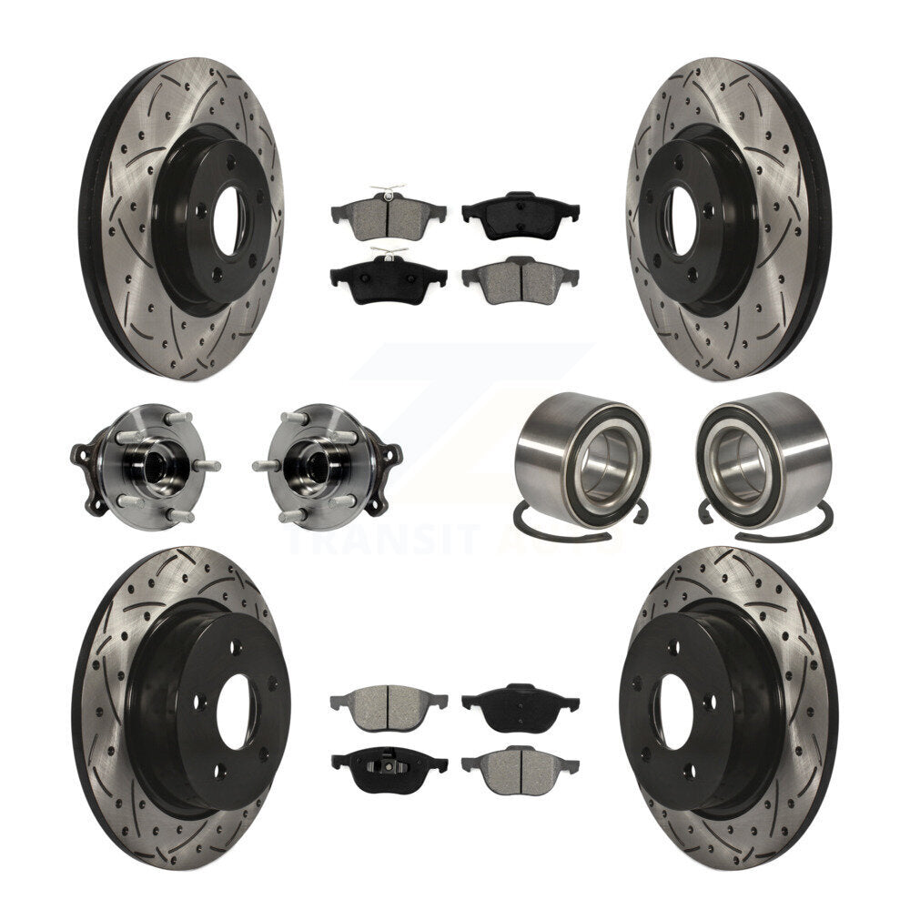Hub Bearing Coated Disc Brake Rotor & Pads Front Rear Kit (10Pc) For Ford Escape