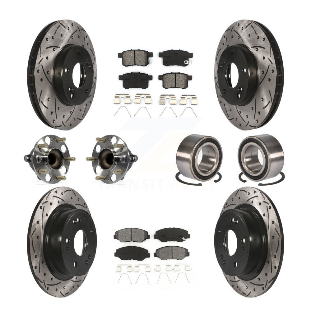 Hub Bearing Coated Disc Brake Rotor & Pad Front Rear Kit (10Pc) For Honda Accord