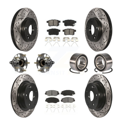 Hub Bearing Coated Disc Brake Rotor & Pad Front Rear Kit (10Pc) For Honda Accord
