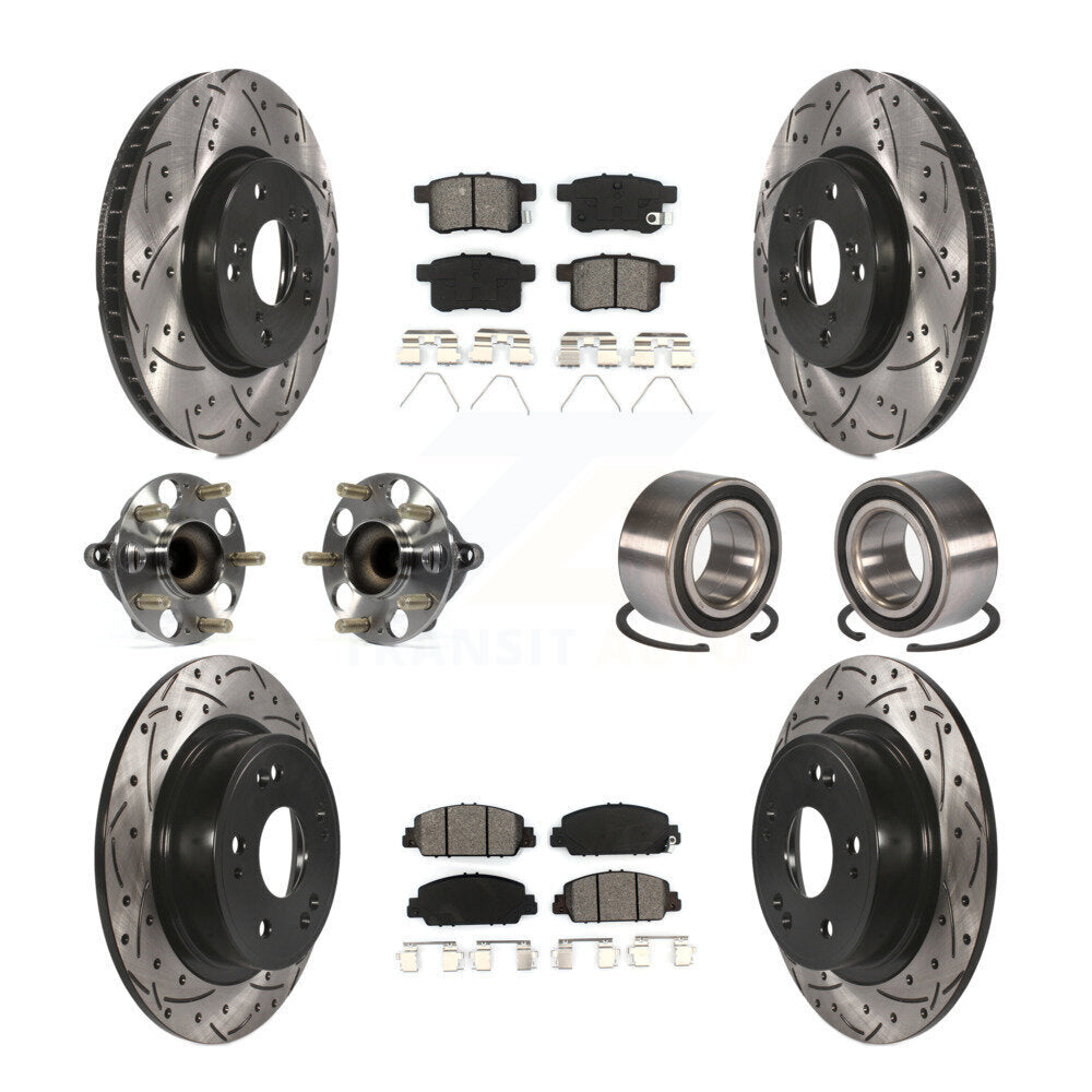 Hub Bearing Coated Disc Brake Rotor & Pad Front Rear Kit (10Pc) For Honda Accord