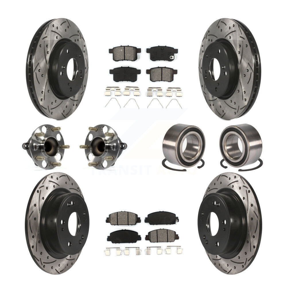 Hub Bearing Coated Disc Brake Rotor & Pad Front Rear Kit (10Pc) For Honda Accord
