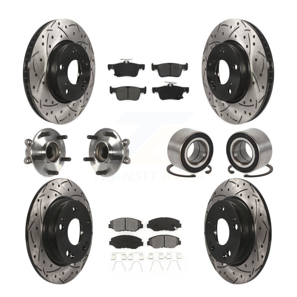 Hub Bearing Coated Disc Brake Rotor & Pads Front Rear Kit (10Pc) For Honda Civic