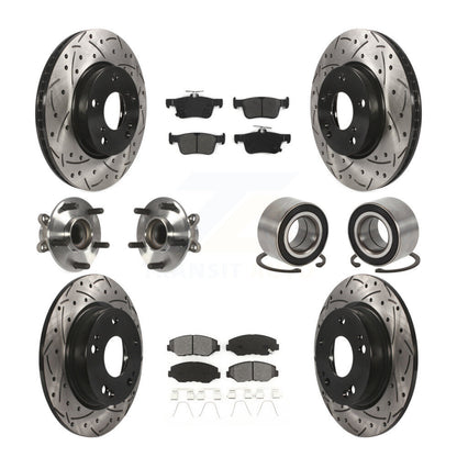 Hub Bearing Coated Disc Brake Rotor & Pads Front Rear Kit (10Pc) For Honda Civic