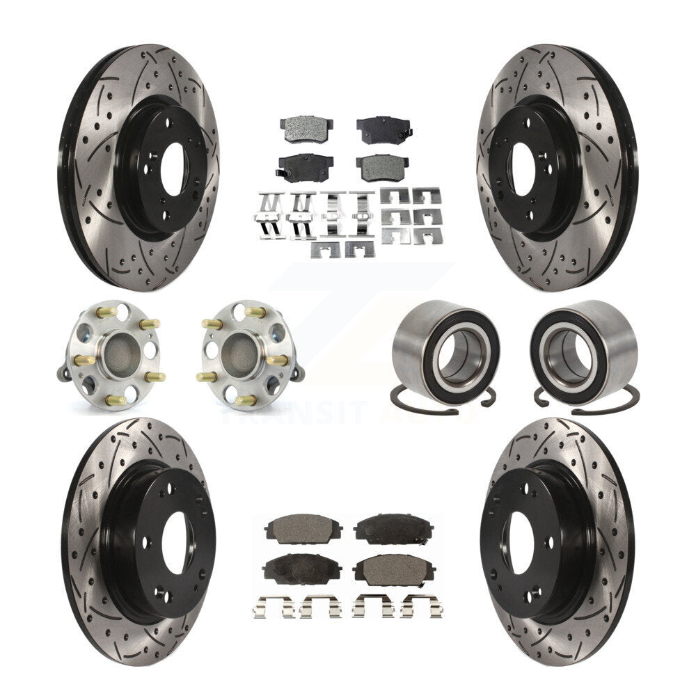 Hub Bearing Coat Brake Rotor Pad Front Rear Kit (10Pc) For Honda Civic Acura CSX