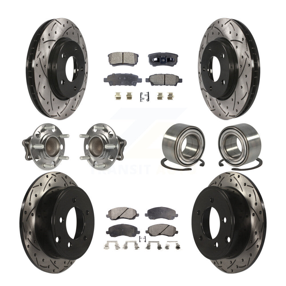 Hub Bearing Coated Brake Rotor & Pad Front Rear Kit (10Pc) For Mitsubishi Lancer