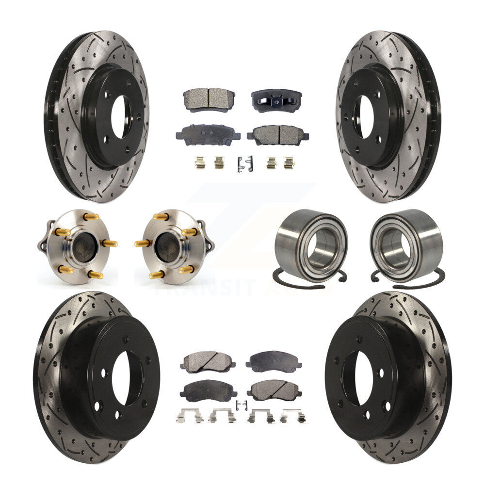 Hub Bearing Coated Brake Rotor & Pad Front Rear Kit (10Pc) For Mitsubishi Lancer