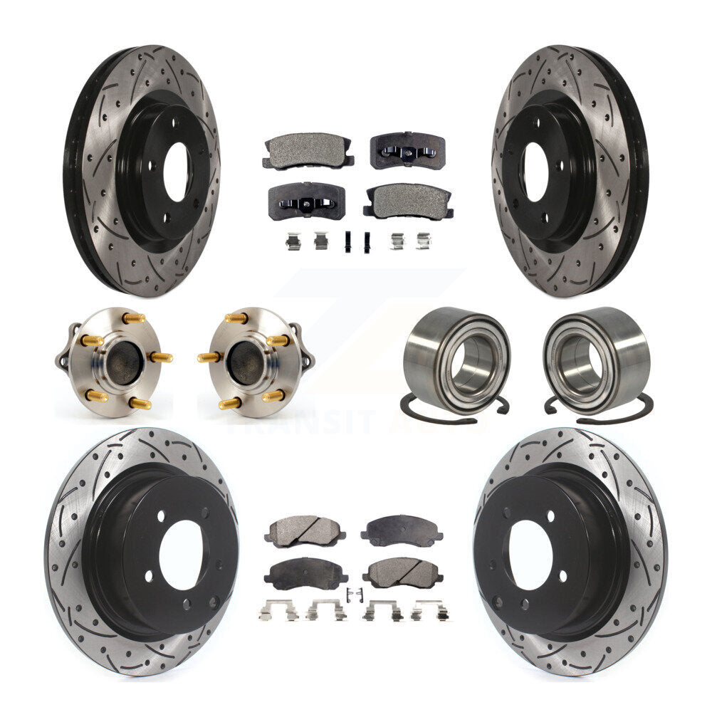 Hub Bearing Coated Brake Rotor & Pad Front Rear Kit (10Pc) For Mitsubishi Lancer