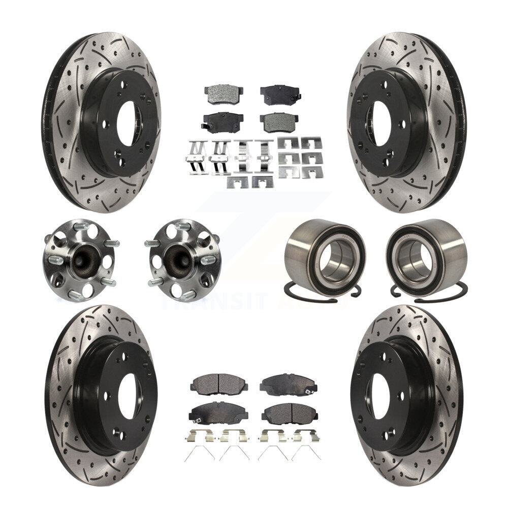 Hub Bearing Coated Disc Brake Rotor & Pads Front Rear Kit (10Pc) For Honda Civic