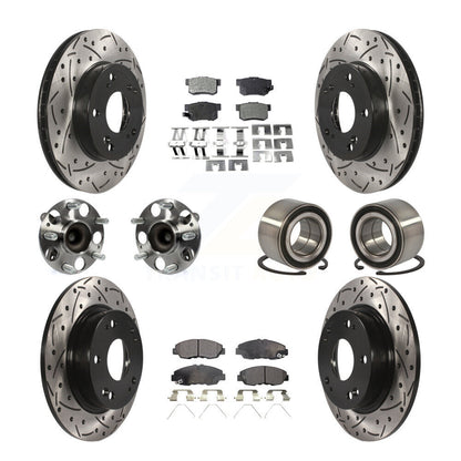 Hub Bearing Coated Disc Brake Rotor & Pads Front Rear Kit (10Pc) For Honda Civic