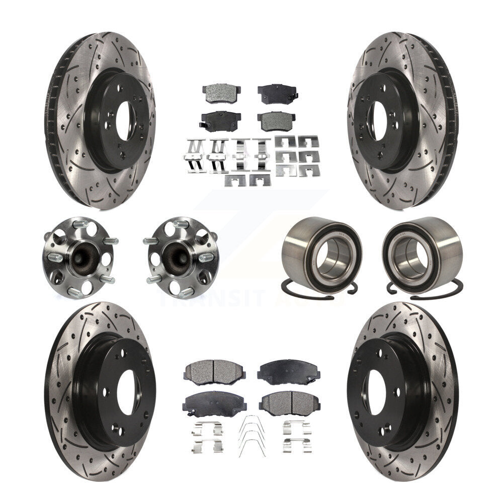 Hub Bearing Coated Disc Brake Rotor & Pads Front Rear Kit (10Pc) For Honda Civic